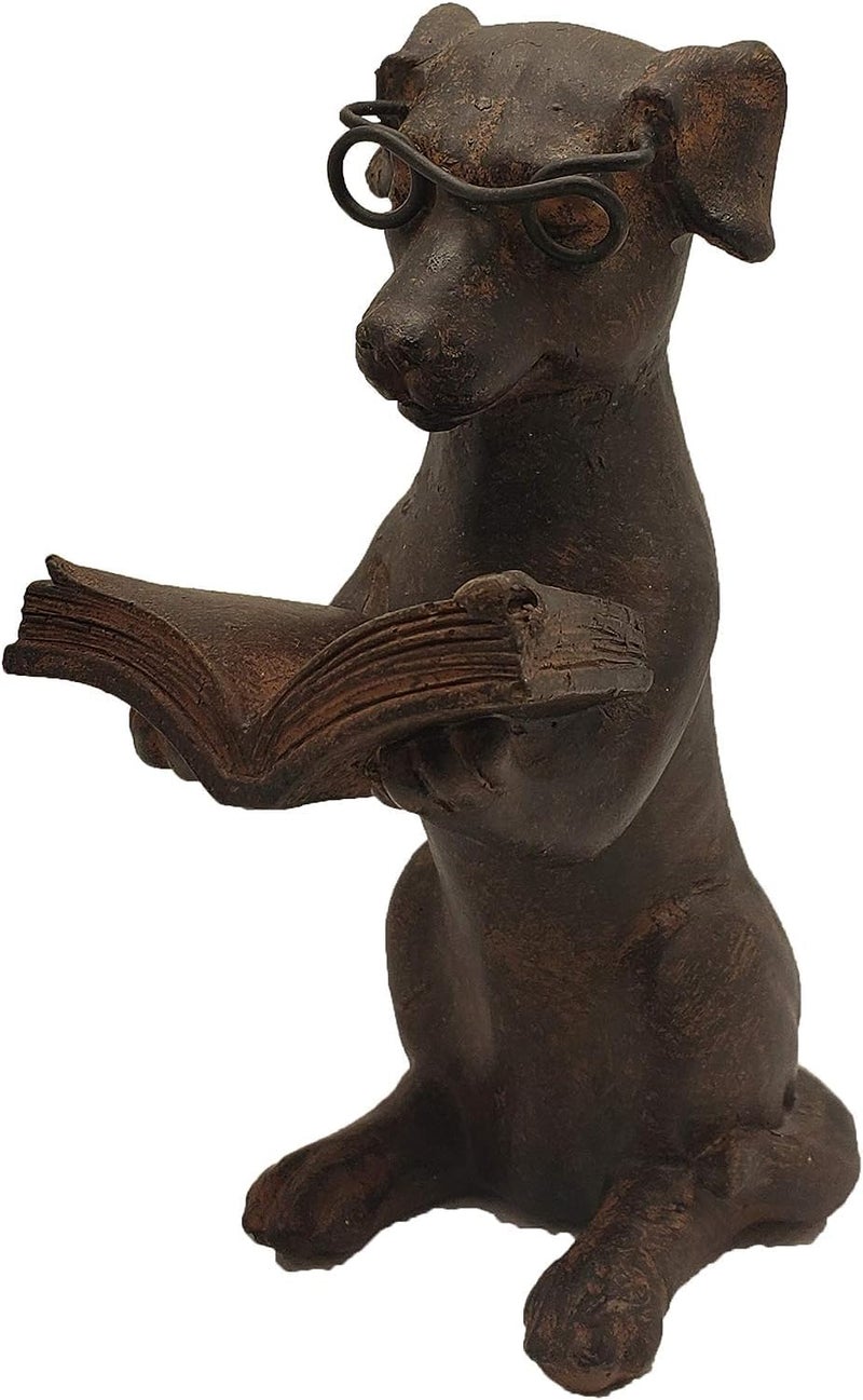 Young's Inc Resin Reading Dog with Glasses - Image 1